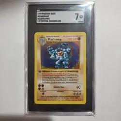 1999 Pokemon Machamp 8/102 1st Edition Shadowless Base Set Holo SGC 7 (NM) - Image 1