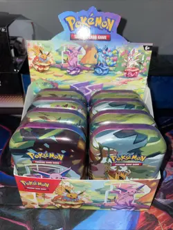 Pokemon TCG: Prismatic Evolutions Mini Tin Display W/ ONLY Coins & Inserts - Image 1