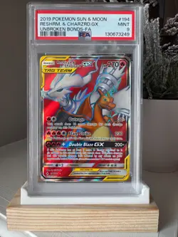 2019 Pokemon Reshiram & Charizard GX Unbroken Bonds Full Art #194 PSA 9 - Image 1