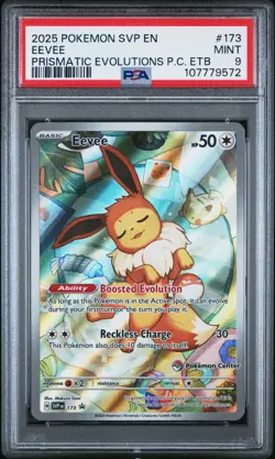 2025 POKEMON PRISMATIC EVOLUTIONS POKEMON CENTER ETB PROMO SVP #173 EEVEE PSA 9 - Image 1
