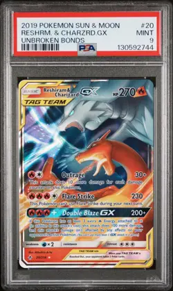 Pokemon TCG Reshiram & Charizard GX Holo Card 20/214 Unbroken Bonds PSA 9 - Image 1