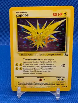Pokemon TCG Zapdos Holo Rare Card 15/62 Fossil Base Set, Vintage 1999 LP WOTC - Image 1