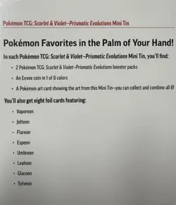 Pokemon Prismatic Evolutions Mini Tin 8-Pack With Promo Cards Costco - Image 2