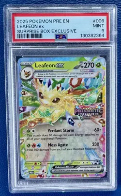 Leafeon ex RR #006 2025 Pokemon Scarlet & Violet Prismatic Evolutions PSA 9 mint - Image 1