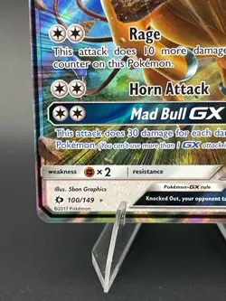 Pokemon TCG Tauros GX 100/149 Sun & Moon Base Set LP - Image 2