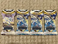 Set Of 4 Sealed Pokemon Sword & Shield Silver Tempest TCG Sleeved Booster Packs - Image 1