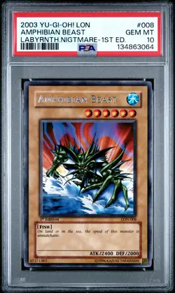 2003 YU-GI-OH! LON-LABYRINTH OF NIGHTMARE 1ST ED #008 AMPHIBIAN BEAST PSA 10 - Image 1