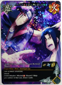 Carte Naruto TCG CCG Collectible Card Game Foil Prism 379 Sasuke Itachi Uchiha - Image 1