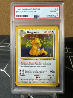 Pokemon TCG Dragonite Fossil Holo Unlimited Rare Card 4/62 Wotc Vintage PSA 8 - Image 1