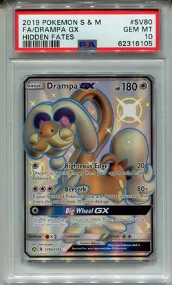 Pokemon Sun & Moon Hidden Fates Shiny Vault Card SV80 Drampa PSA 10 - Image 1
