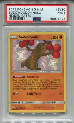 Pokemon Sun & Moon Hidden Fates Shiny Vault Card SV20 Sudowoodo PSA 9 - Image 1