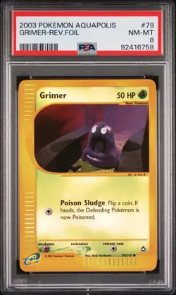 Pokemon WotC Aquapolis Reverse Holo Card #79 Grimer PSA 8 - Image 1