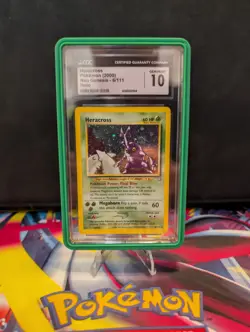 Pokemon Neo Genesis Unlimited Heracross Holo Rare 6/111 CGC Gem Mint 10 *SWIRL - Image 1