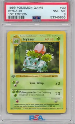 Pokemon Ivysaur Base Set Shadowless 1st Edition PSA 8 - Image 1