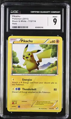 CGC 9 MINT Pikachu 2011 Black & White 115/114 Holo Pokemon Card - Image 1