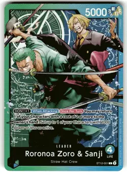 Roronoa Zoro & Sanji ST12-001 ONE PIECE Tcg Card Game NM GREEN/BLUE Leader FOIL - Image 1