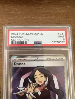 2024 Pokemon SSP EN Drasna Supporter Ultra Rare #231/191- PSA 9 MINT - Image 2