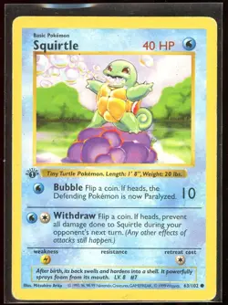 Squirtle 63/102 Pl/HP 1st Edition Shadowless Base Set Pokemon - Image 1