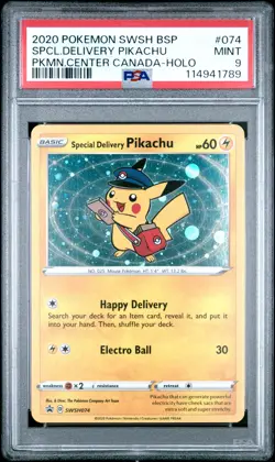 2020 POKEMON SWSH BLACK STAR PROMO #074 SPECIAL DELIVERY PIKACHU-HOLO PSA 9 - Image 1