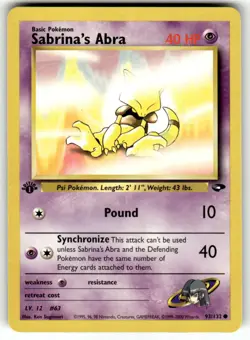 Pokemon TCG Gym Challenge (1st Edition) #093/132 Sabrina's Abra (93) LP+ - Image 1