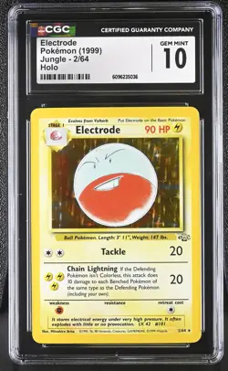 CGC 10 GEM MINT Electrode 1999 Jungle 2/64 Holo Pokemon Card - Image 1