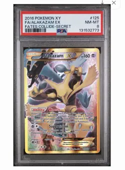 2016 POKEMON XY FATES COLLIDE SECRET #125 FULL ART/ALAKAZAM EX PSA 8 - Image 1