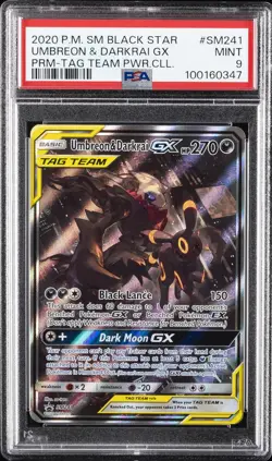 2020 POKEMON SM BLACK STAR PROMO TAG TEAM POWERS COLL UMBREON & DARKRAI GX PSA 9 - Image 1