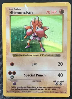 Hitmonchan 007/102 Base Set (Shadowless) Holo vintage pokemon tcg - Image 1