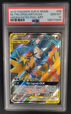 PSA 10 Moltres & Zapdos & Articuno GX 66/68 Hidden Fates Pokemon Graded Card - Image 1