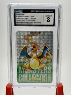Charizard Bandai Carddass 1996 Prism Holo Green Card NM 8 - Image 1
