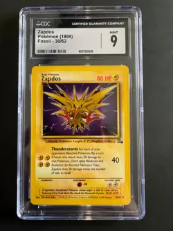 Pokemon 1999 Zapdos Non Holo 30/62 Fossil CGC 9 - Image 1