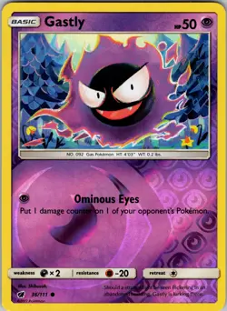 Gastly 36/111 SM - Crimson Invasion Reverse Holo Pokemon TCG NM - Image 1