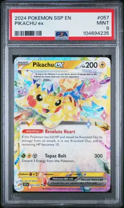 2024 POKEMON SSP EN-SURGING SPARKS #057 PIKACHU EX PSA Mint 9 - Image 1