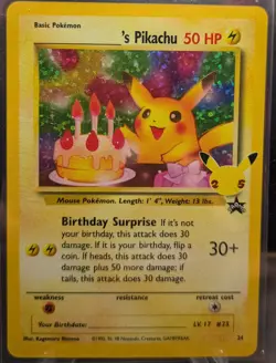 Pokemon Pikachu Celebrations Birthday Surprise 25th Anniversary Promo Card - Image 1