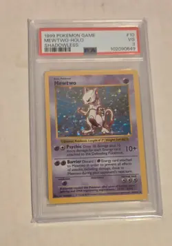 Pokemon vintage Base set Shadowless Mewtwo Holo card, graded 3 + 2 - Image 1