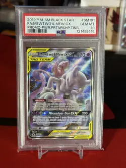 2019 POKEMON SM BLACK STAR PROMO #SM191 FULL ART/MEWTWO & MEW GX - PSA 10 - Image 1