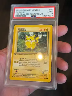 1999 Pokemon Jungle - 1st Edition Pikachu - WoTC Gold W Stamp Promo PSA 9 - Image 2