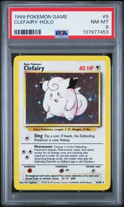 1999 Pokemon Base Set CLEFAIRY Holo PSA 8 Near Mint #5 - Image 1