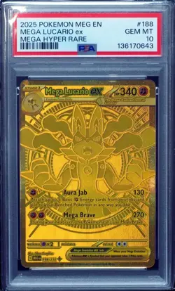 Pokemon 2025 Mega Lucario ex 188 Gold Hyper Rare Mega Evolution GEM MINT PSA 10 - Image 1