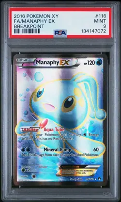 2016 Pokemon XY Breakpoint Full Art Manaphy EX 116/122 #116 PSA 9 - Image 1