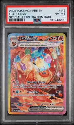 2025 POKEMON PRE EN-PRISMATIC EVOLUTIONS #146 FLAREON EX PSA 8 - Image 1