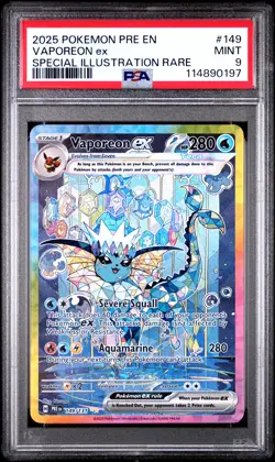 2025 POKEMON PRE EN-PRISMATIC EVOLUTIONS #149 VAPOREON EX PSA 9 - Image 1