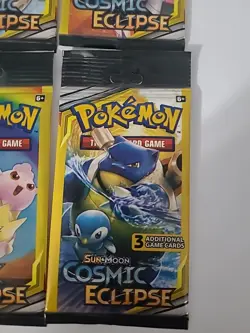 Pokemon Sun & Moon Cosmic Eclipse (4) 3-Card Booster Packs Art Set 2019 Sealed - Image 2