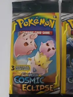 Pokemon Sun & Moon Cosmic Eclipse (4) 3-Card Booster Packs Art Set 2019 Sealed - Image 3