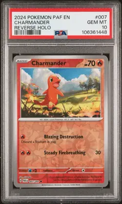 2024 Pokemon Card Paldean Fates Charmander REVERSE HOLO PSA 10 GEM MINT #007 - Image 1