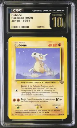 CGC 10 PRISTINE Cubone 1999 Jungle 50/64 Pokemon Card - Image 1