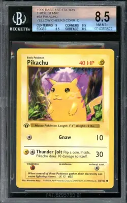 Pikachu Pokemon 1999 Base Set Shadowless Yellow Cheeks 1st Edition 58 BGS 8.5 - Image 1