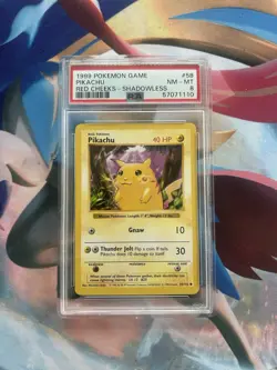 Pikachu Red Cheeks 58/102 Base Set Shadowless Regular WOTC Vintage Pokemon PSA 8 - Image 1