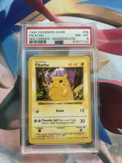 Pikachu Red Cheeks 58/102 Base Set Shadowless Regular WOTC Vintage Pokemon PSA 8 - Image 2