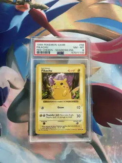 Pikachu Red Cheeks 58/102 Base Set Shadowless Regular WOTC Vintage Pokemon PSA 8 - Image 3